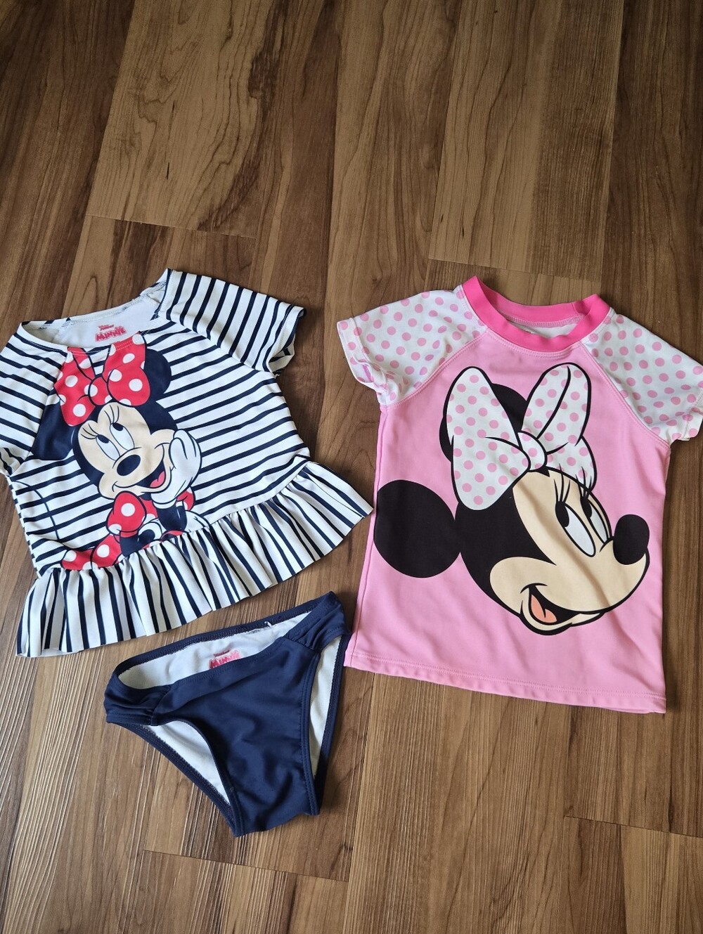 Disney Minnie Mouse Set of 2 Navy Striped & Pink Girls' 4T 2-Piece Swim Set GUC